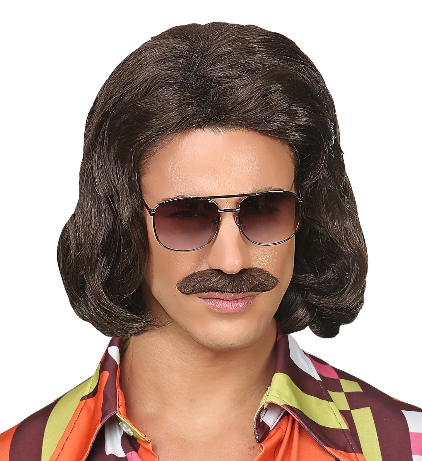 Peluca Castaña Años 70 con Bigote Pelucas Castañas Widmann